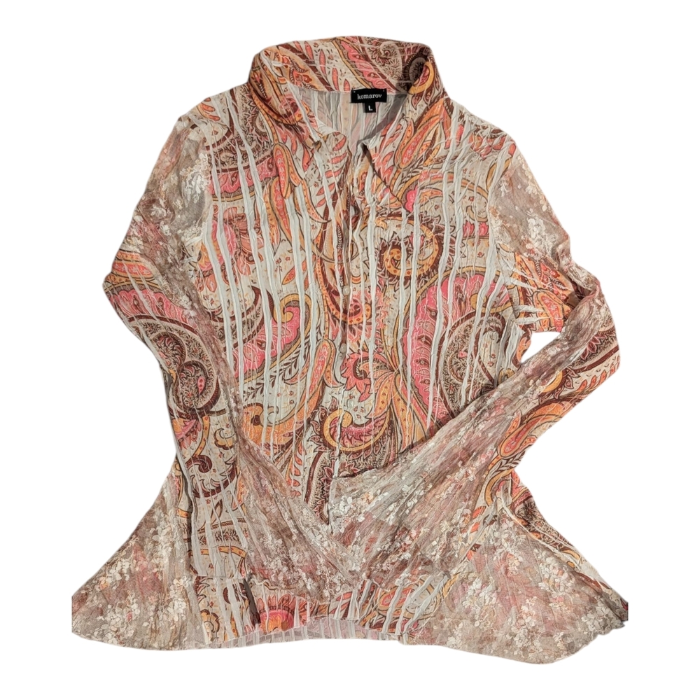 Komarov Lace Bell Sleeve Paisley Button Up